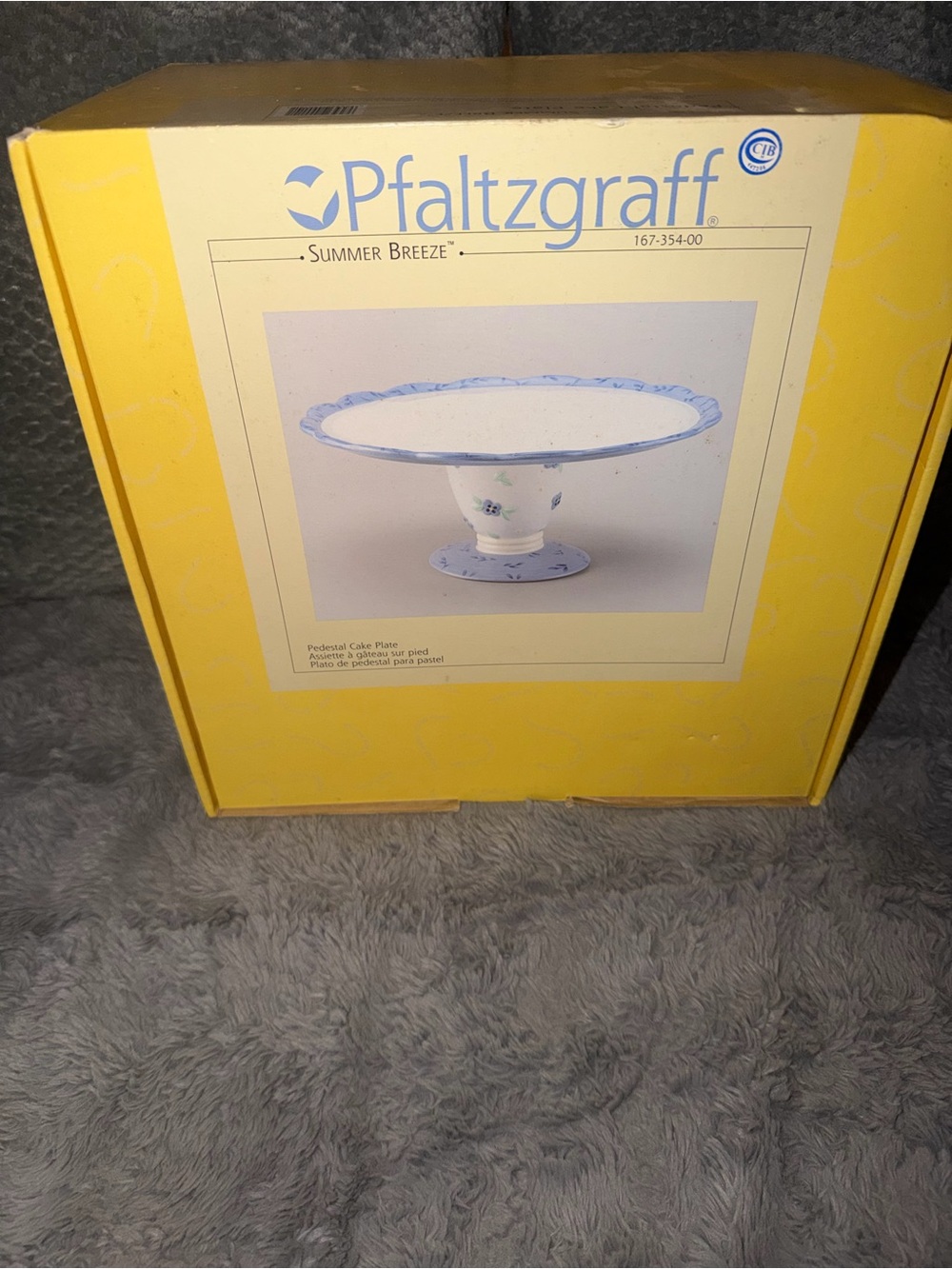 Pfaltzgraff Summer Breeze Pedestal Cake Stand - White & Blue